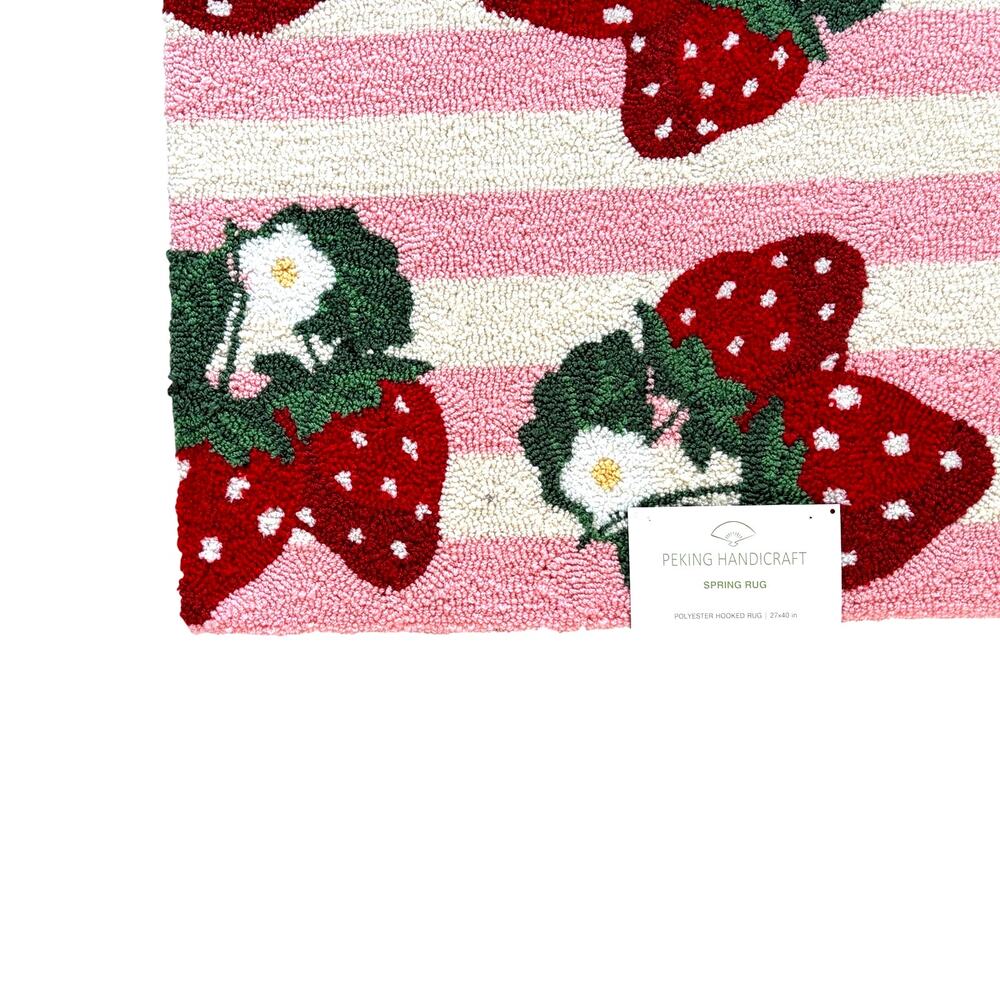 Pink & White Striped Strawberry Hooked Rug 27x40 by Peking Handicraft NEW - Picture 6 of 7